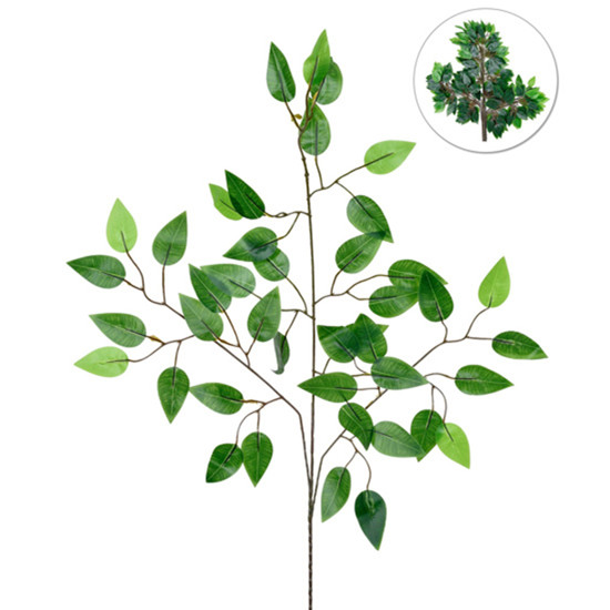 Imagem HASTE DECORATIVA DE FOLHAS DE FICUS VERDE DE PLÁSTICO MOLDÁVEL 61X55X2CM - GRILLO
