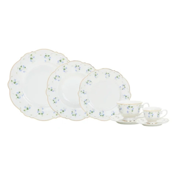 Imagem APARELHO JANTAR ROYAL ROMANTIC 42 PEÇAS NEW BONE CHINA BORDA DOURADA - L'HERMITAGE