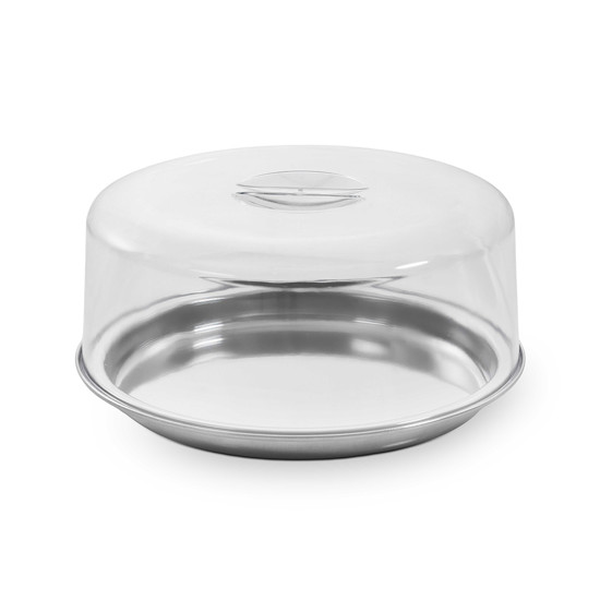 Imagem PRATO NEO DE INOX PARA PUDIM COM CÚPULA DE POLIESTIRENO 12X23X23CM - FORMA