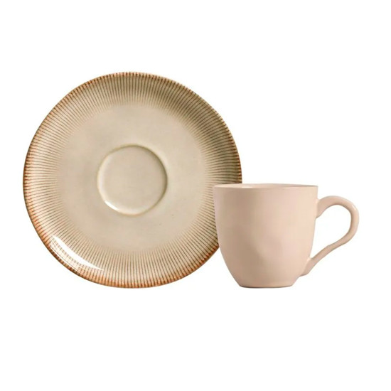 Imagem XÍCARA COM PIRES 120ML BIO RAIO EM CERÂMICA 8,5X13,5CM - PORTO BRASIL