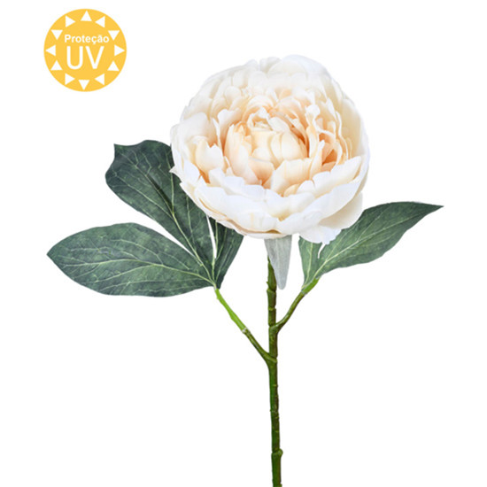 Imagem HASTE DECORATIVA DE PEÔNIA BEGE DE PLÁSTICO MOLDÁVEL 53X21CM - GRILLO