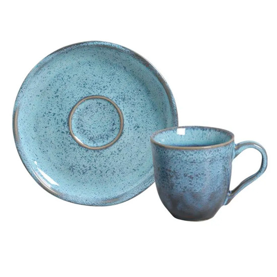 Imagem  XÍCARA COM PIRES 170ML DE CERÂMICA AZUL BREEZE 9,5X16,5CM - PORTO BRASIL