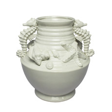 Imagem de VASO BRANCO COM ALÇAS DECORATIVO DE CERÂMICA 25X25X21CM - ENTRE MARES - Entre Mares Ind E Com De Artesanatos Socied Ltda