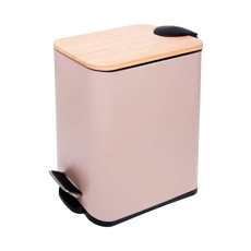 Imagem de LIXEIRA RETANGULAR DE METAL COM PEDAL E TAMPA DE BAMBU 5L BEGE - LYOR - Coliseu Presentes Ltda
