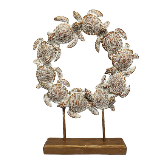 Imagem PEDESTAL DECORATIVO DE RESINA COM TARTARUGAS 36X27X6CM - ENTRE MARES