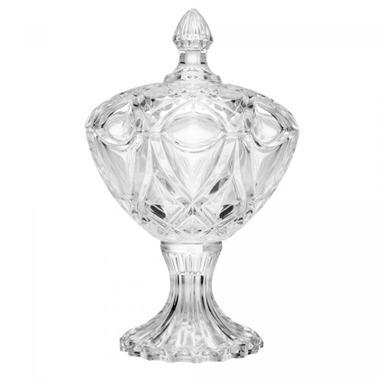 Imagem POTICHE DE VIDRO COM PÉ E TAMPA STAR 29X18CM - LYOR