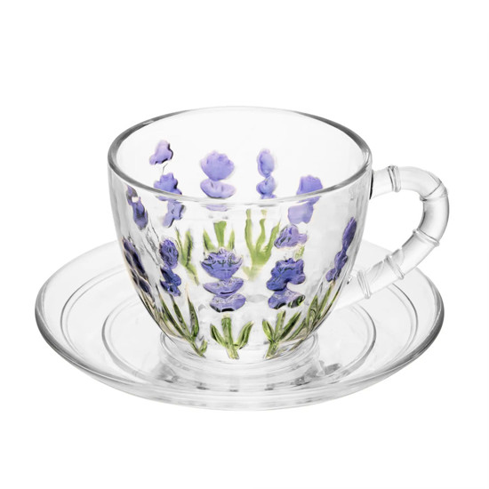 Imagem XÍCARA DE CAFÉ COM PIRES LAVANDA HAND PAINTING 80ML CRISTAL - LYOR