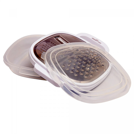 Imagem RALADOR 2 EM 1 INOX COM POTE COLETOR DE ALIMENTOS E TAMPA EM PLÁSTICO - LYOR