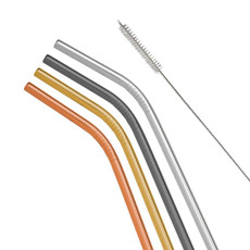 Imagem de CJ 4 CANUDOS DE ACO INOX COM1 ESCOVA P/ LAVAR COLOR BON GOURMET - Rojemac Impotacao E Exportacao Ltda