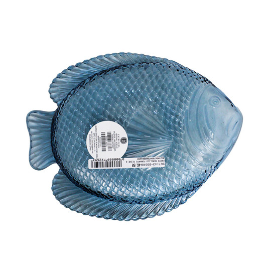 Imagem PRATO RASO EM ACRÍLICO AZUL EM FORMATO DE PEIXE 28X21 CM