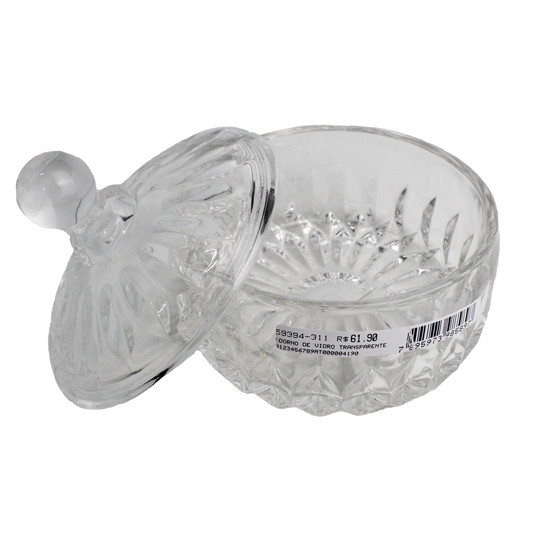 Imagem POTICHE DECORATIVO EM VIDRO COM TAMPA 15X15 CM - GRILLO 59394