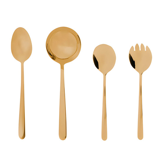 Imagem CONJUNTO DE 4 TALHERES WOLFF VIENA DE AÇO INOX PARA SERVIR DOURADO 