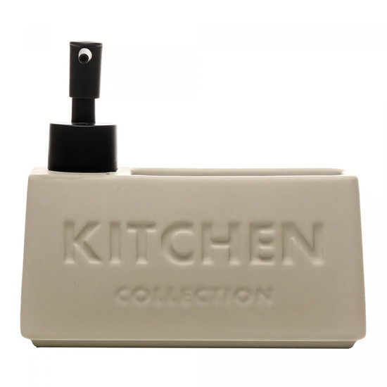 Imagem PORTA DETERGENTE LÍQUIDO COM SUPORTE PARA ESPONJA NUDE 380ML EM CERÂMICA - WOLFF