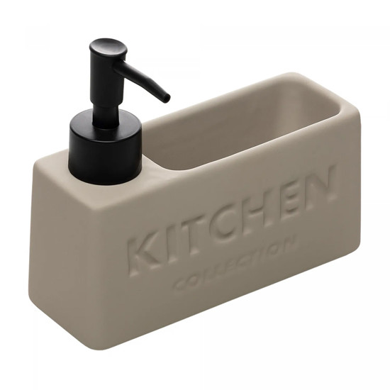 Imagem PORTA DETERGENTE LÍQUIDO COM SUPORTE PARA ESPONJA NUDE 380ML EM CERÂMICA - WOLFF