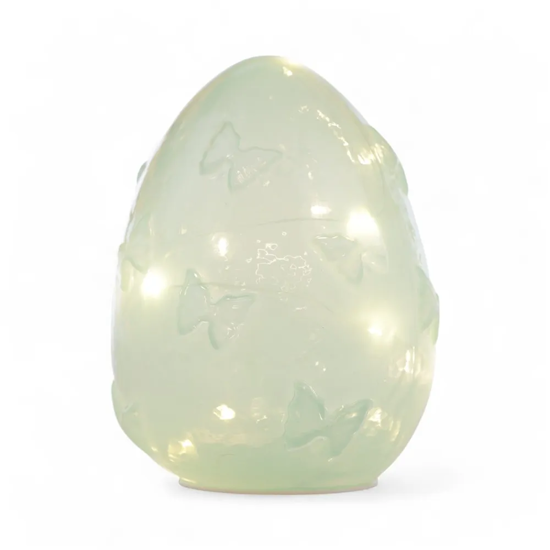 Imagem LUMINÁRIA OVO COM BORBOLETAS EM RELEVO COM 18 LEDS DE VIDRO VERDE - CROMUS