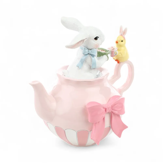 Imagem BULE DECORATIVO ROSA DE RESINA 20X14X20CM - CROMUS