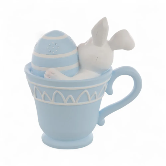 Imagem CANECA COELHO COM OVO EM RESINA AZUL DECORATIVO 15X14X10CM - CROMUS