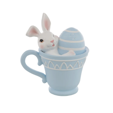 Imagem de CANECA COELHO COM OVO EM RESINA AZUL DECORATIVO 15X14X10CM - CROMUS - Cromus Embalagens Ind E Com Ltda