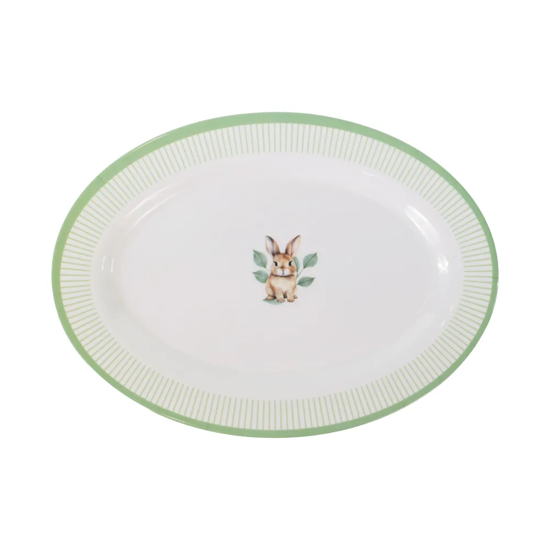 Imagem BANDEJA OVAL DECORATIVA DE MELAMINA VERDE E BRANCA 2X35X25CM - CROMUS