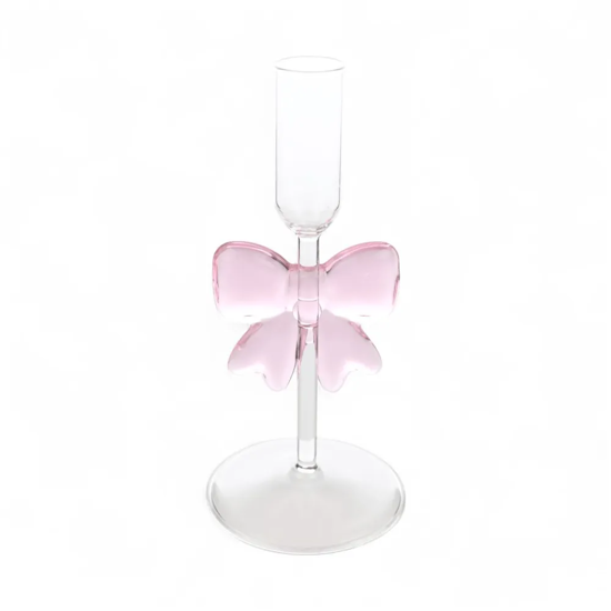 Imagem PORTA-VELAS TAÇA 20ML COM LAÇO ROSA DE VIDRO 17X8X8CM - CROMUS