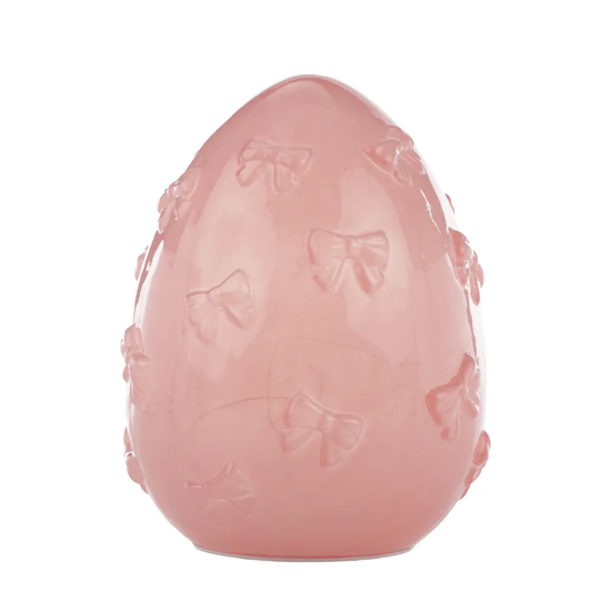 Imagem LUMINÁRIA OVO ROSA DE VIDRO COM BORBOLETAS EM RELEVO 25 LEDS 25X17X17CM - CROMUS 