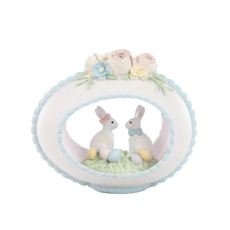 Imagem de CASAL DE COELHOS BRANCOS NO OVO DECORATIVO DE RESINA 14X17X10CM - CROMUS - Cromus Embalagens Ind E Com Ltda