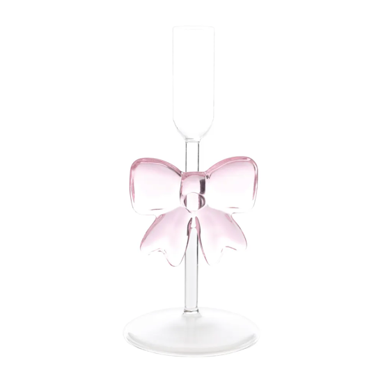 Imagem PORTA-VELAS TAÇA 20ML COM LAÇO ROSA DE VIDRO 17X8X8CM - CROMUS