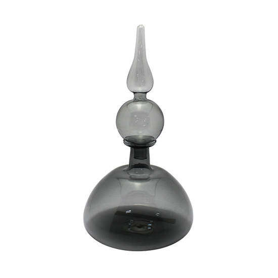 Imagem VASO DECORATIVO EM VIDRO NA COR CINZA COM TAMPA 27X13X13CM - GRILLO