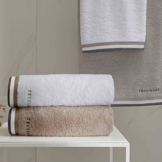 Imagem TOALHA BANHÃO MONTELLO BRANCO/BEGE DE ALGODÃO 86X160CM - TRUSSARDI