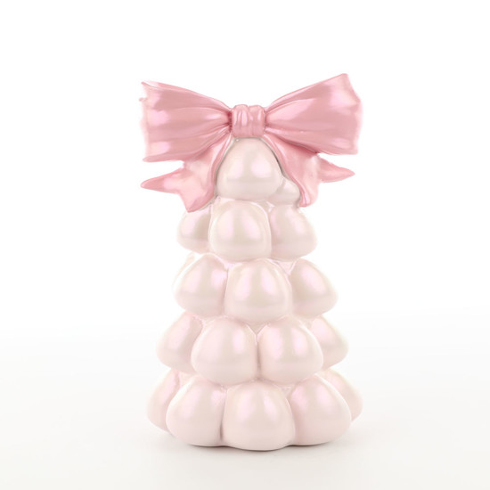 Imagem TORRE DECORATIVA DE OVOS DE PÁSCOA DE RESINA ROSA COM LAÇO 26X10,5X11,5CM - CROMUS