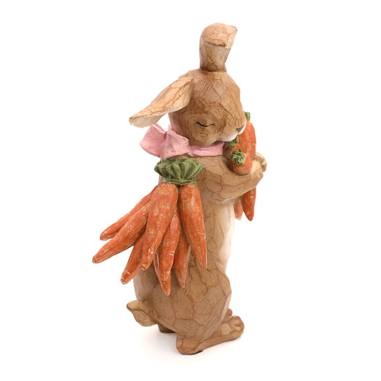 Imagem COELHO MARROM COM CENOURAS DECORATIVO DE RESINA 24X15X8CM - CROMUS