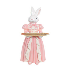 Imagem de COELHA DECORATIVA DE RESINA COM BANDEJA DOURADA 55X17X16CM - CROMUS - Cromus Embalagens Ind E Com Ltda