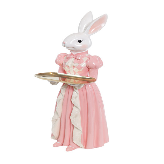 Imagem COELHA DECORATIVA DE RESINA COM BANDEJA DOURADA 55X17X16CM - CROMUS