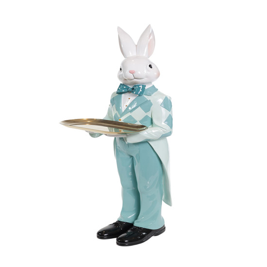 Imagem COELHO DECORATIVO DE RESINA COM BANDEJA DOURADA 55X18X17CM - CROMUS
