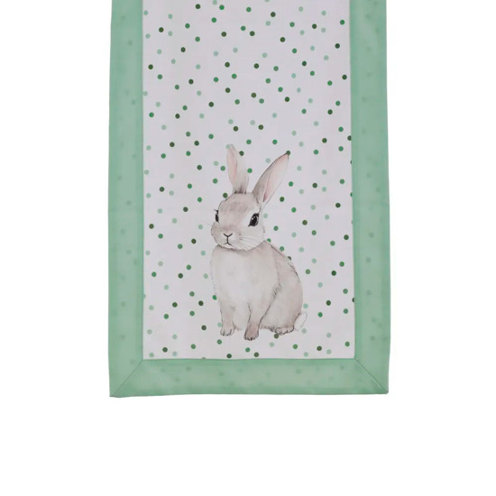 Imagem CAMINHO DE MESA COELHO EM POLIÉSTER BRANCO E VERDE 140X40CM - CROMUS