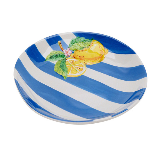 Imagem PRATO PARA SOBREMESA EM MELAMINA LISTRADO AZUL E BRANCO 3X22,5X22,5CM - ENTRECASA