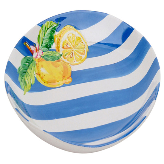 Imagem PRATO RASO LISTRADO AZUL E BRANCO EM MELAMINA 4X27,5X27,5CM - ENTRECASA