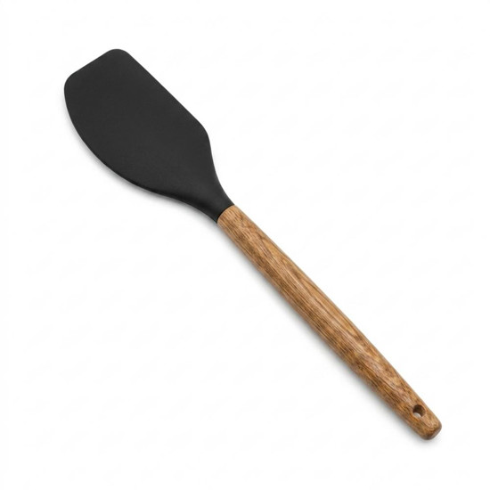 Imagem ESPATULA SILICONE PRETO C/ CABO MADEIRA 31X6X2CM