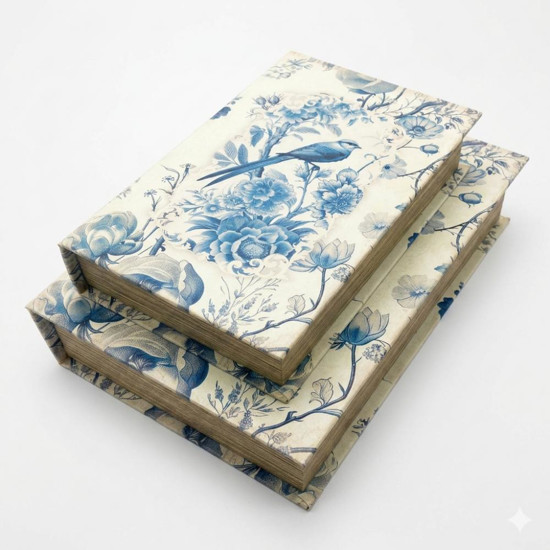 Imagem CAIXA LIVRO PASSARO AZL G 7X21X30CM/  P 5X16X24CM JG C/2