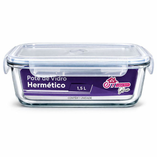 Imagem POTE DE VIDRO HERMETICO RETANGULAR 1,5L BRANCO
