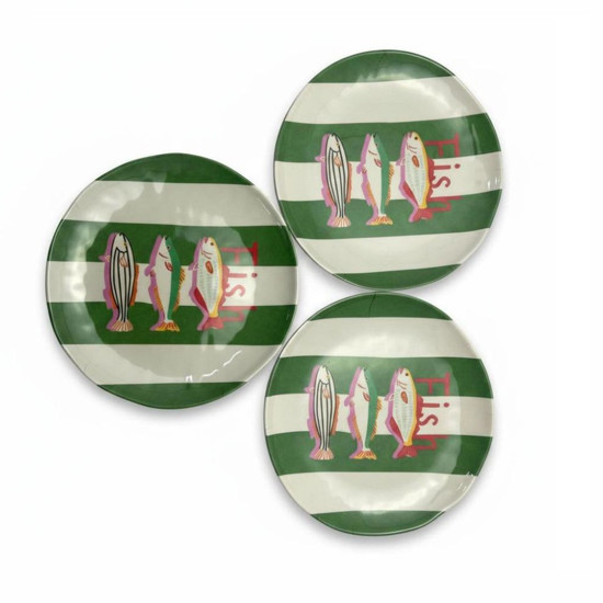 Imagem CJ DE PRATOS EM MELAMINA PEIXES VERDE E BRANCO 6PC