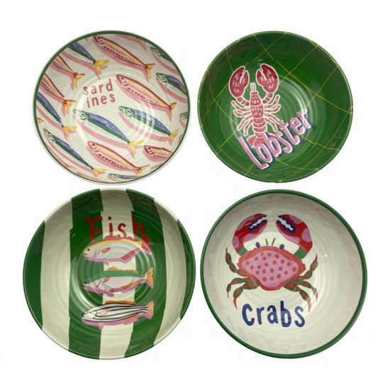 Imagem CJ DE BOWLS MELAMINA MIX PEIXES LAGOSTA  CARAN 4PC
