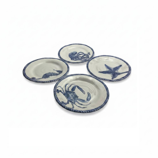 Imagem CJ DE PRATOS SOBREMESA EM MELAMINA FUNDO D MAR 4PC