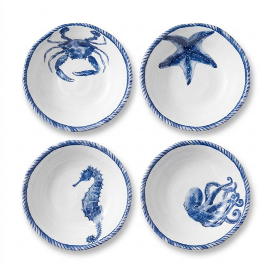 Imagem CJ DE BOWLS EM MELAMINA FUNDO DO MAR BC E AZUL 4PC
