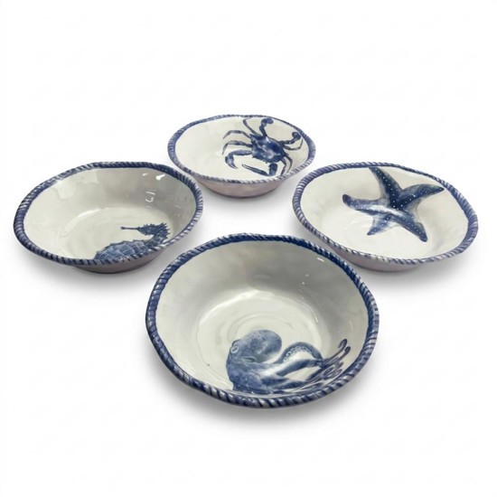 Imagem CJ DE BOWLS EM MELAMINA FUNDO DO MAR BC E AZUL 4PC