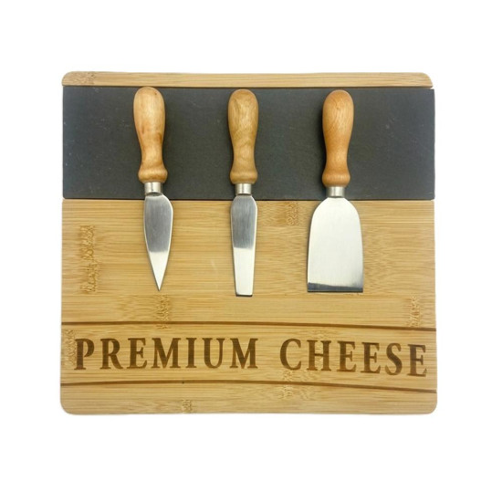 Imagem JOGO PARA QUEIJO COM TABUA BAMBU 33X23CM E 3 UTENSILIOS