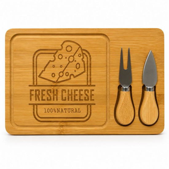 Imagem JOGO PARA QUEIJO COM TABUA BAMBU 30X18XH1CM E 2 UTENSILIOS 