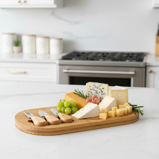 Imagem JOGO PARA QUEIJO COM TABUA BAMBU 30X17CM E 3 UTENSILIOS