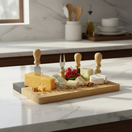 Imagem JOGO PARA QUEIJO COM TABUA BAMBU 33X23CM E 3 UTENSILIOS