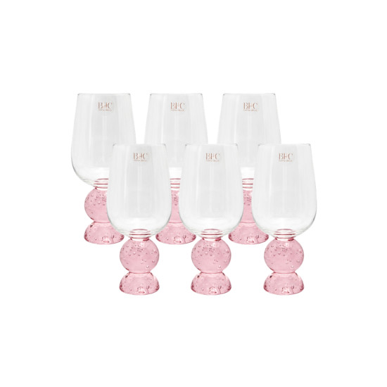 Imagem CONJUNTO DE COPOS EM VIDRO COM BASE ESFERAS ROSA 500ML 6UN
